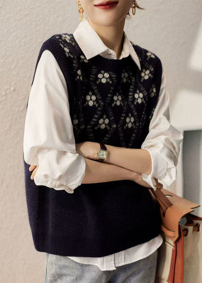 Camel O Neck Jacquard Woolen Vest Sleeveless