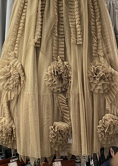 Camel Patchwork Tulle a Line Skirt Spring