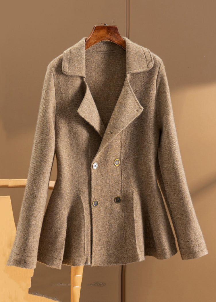 Camel Peter Pan Collar Button Patchwork Woolen Coat Fall