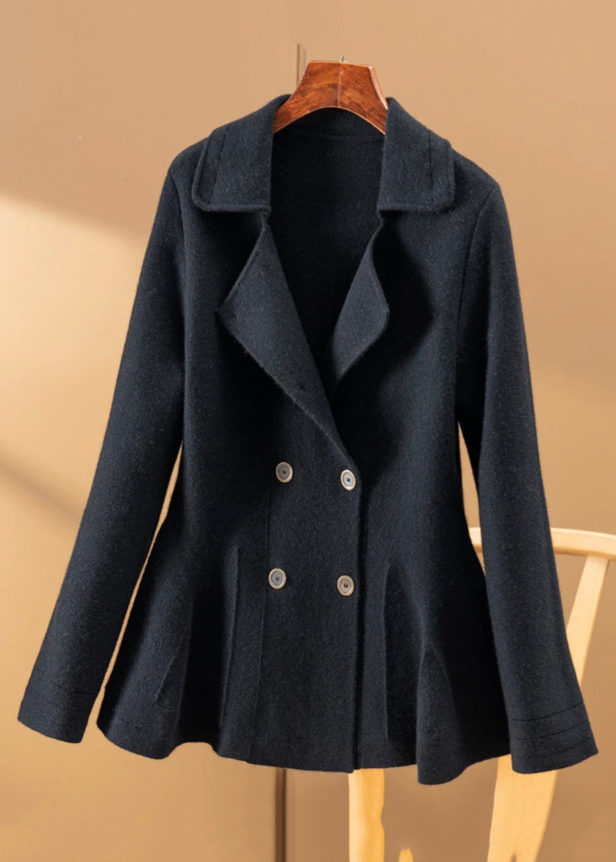 Camel Peter Pan Collar Button Patchwork Woolen Coat Fall