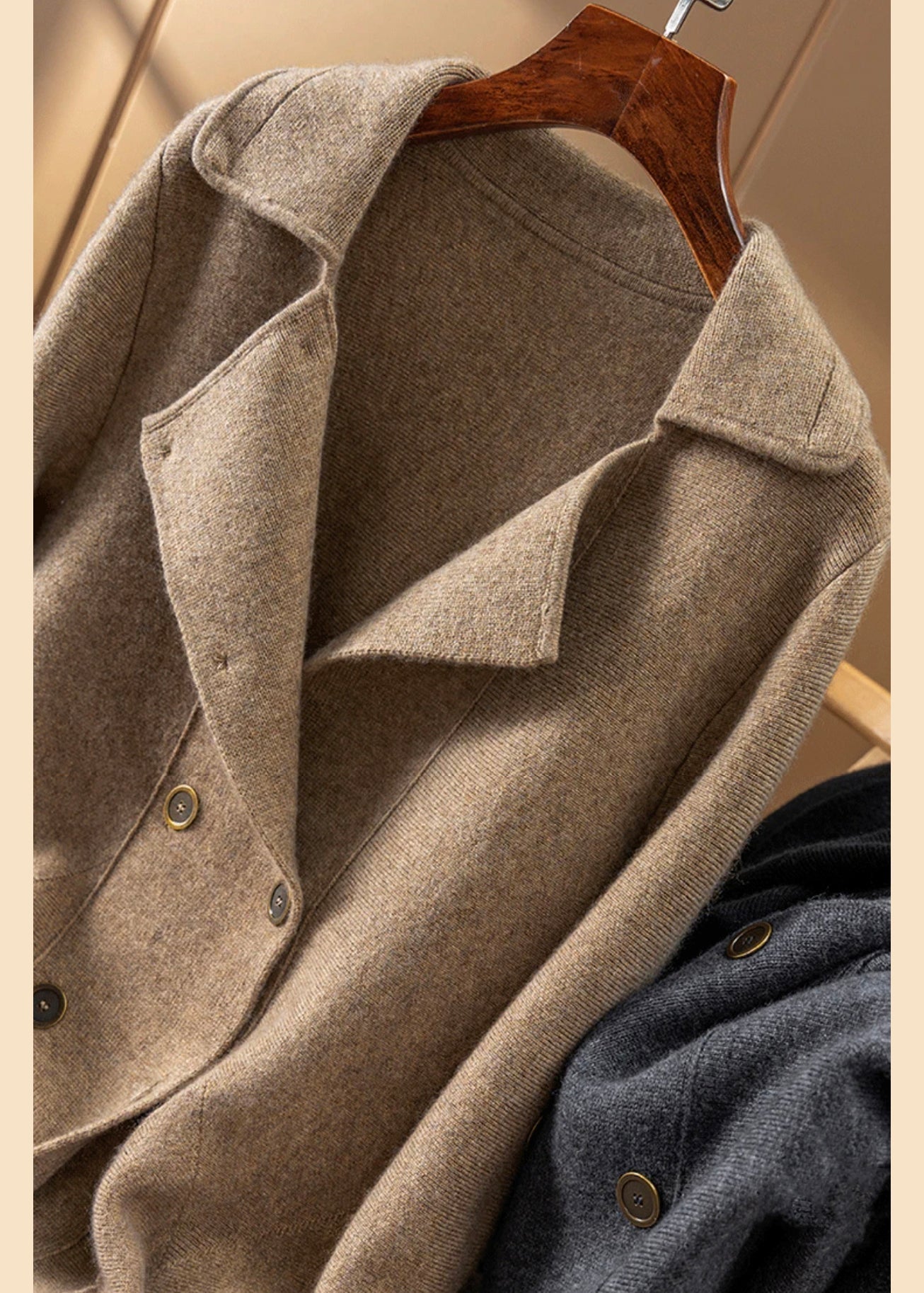 Camel Peter Pan Collar Button Patchwork Woolen Coat Fall