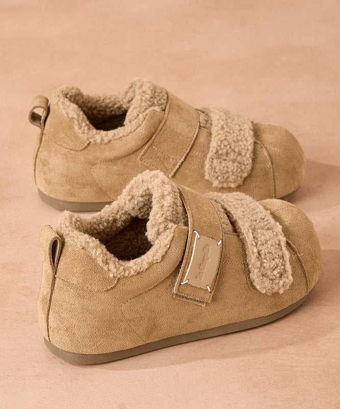 Camel Platform Suede Warm Flat Feet Shoes Buckle Strap