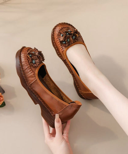 Caramel Flats Cowhide Leather Comfortable