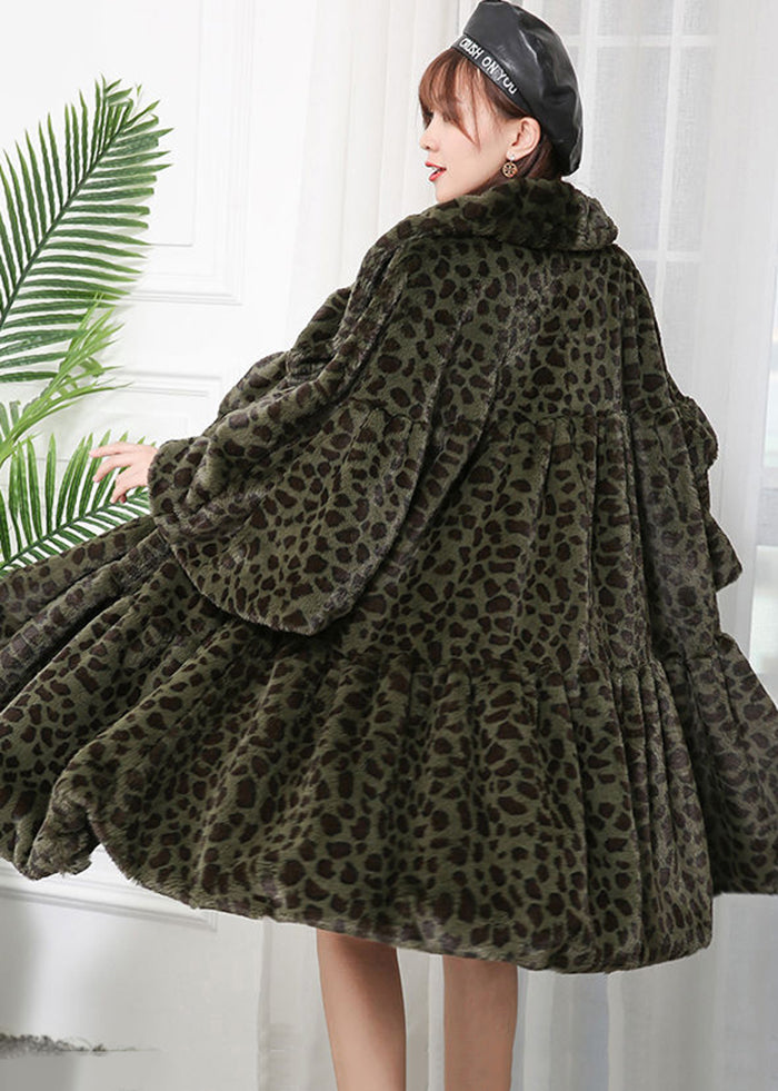 Caramel Oversized Leopard Print Fuzzy Fur Fluffy Jackets Winter