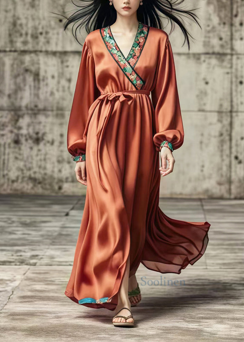 Caramel Silm Fit Draping Silk Holiday Dress Spring