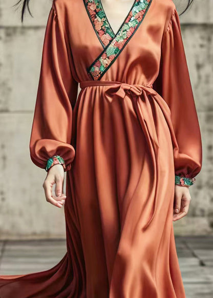 Caramel Silm Fit Draping Silk Holiday Dress Spring