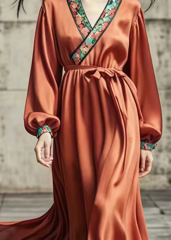 Caramel Silm Fit Draping Silk Holiday Dress Spring
