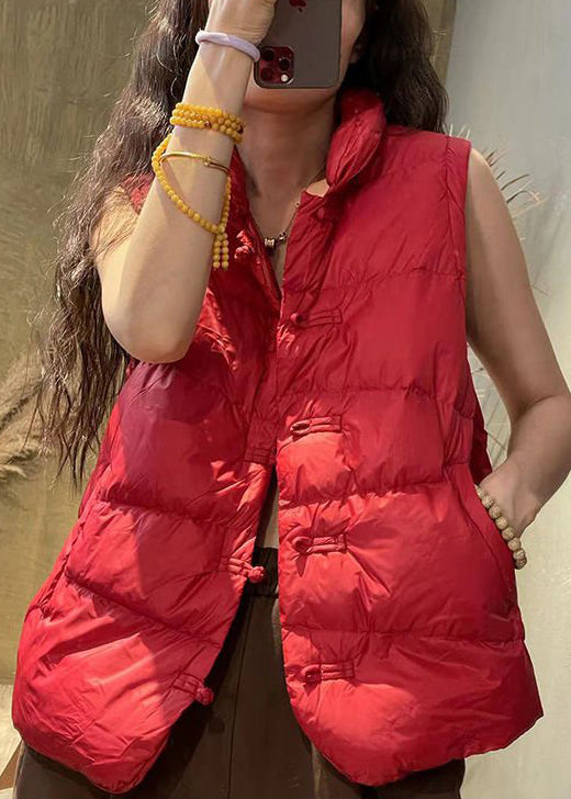 Caramel Stand Collar Button Pockets Cotton Filled Waistcoat Sleeveless