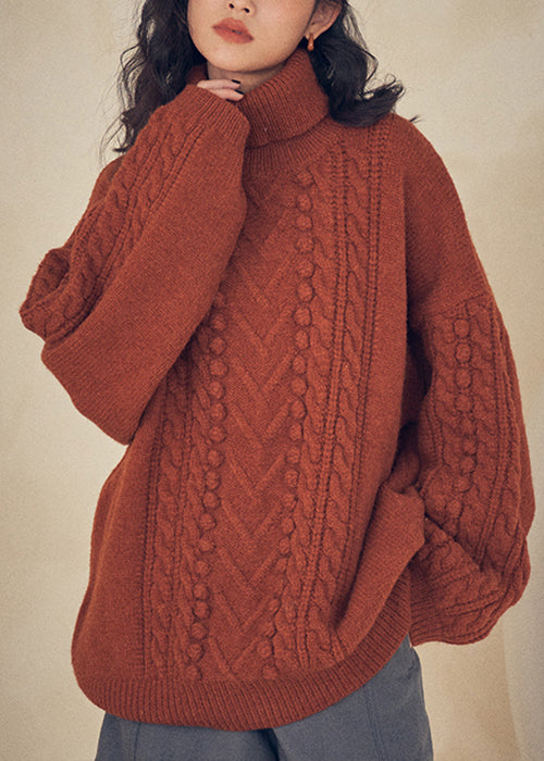 Caramel Turtleneck Cable Knit Sweaters Top Fall