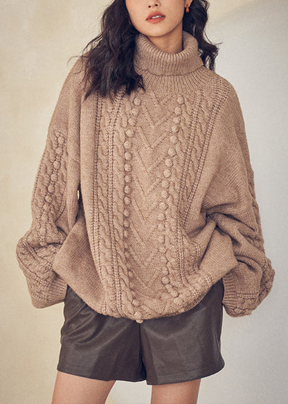 Caramel Turtleneck Cable Knit Sweaters Top Fall