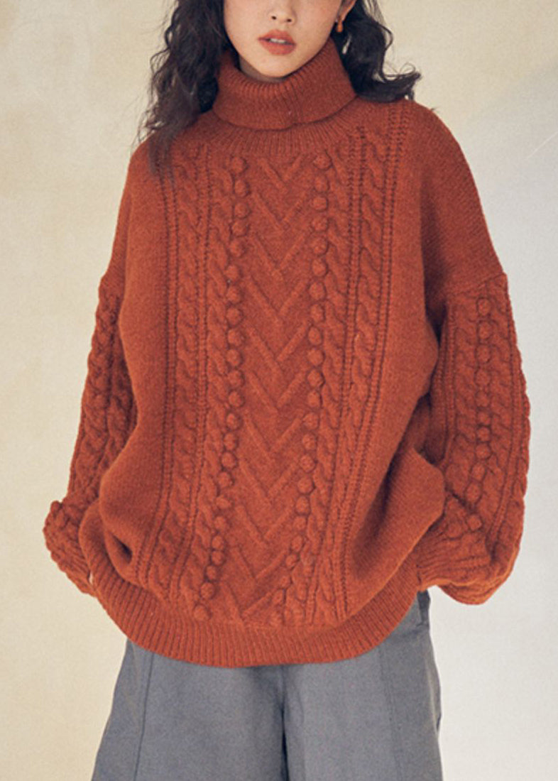 Caramel Turtleneck Cable Knit Sweaters Top Fall