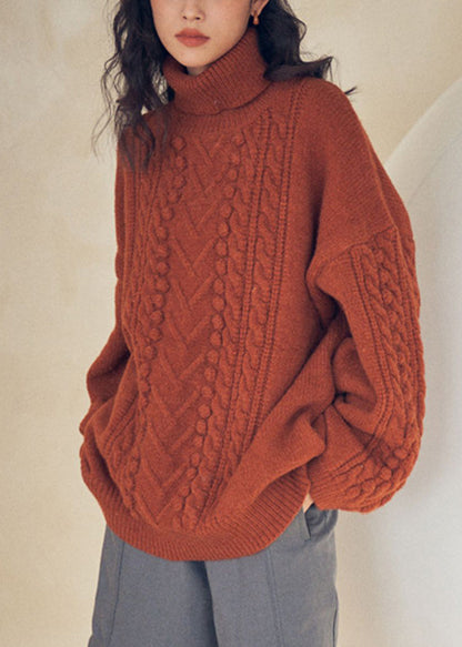 Caramel Turtleneck Cable Knit Sweaters Top Fall