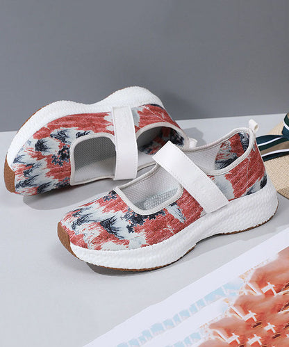 Blue Denim Fabric Print Flat Feet Shoes Buckle Strap