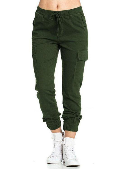 Elastic Waist Drawstring Side Pockets Pants