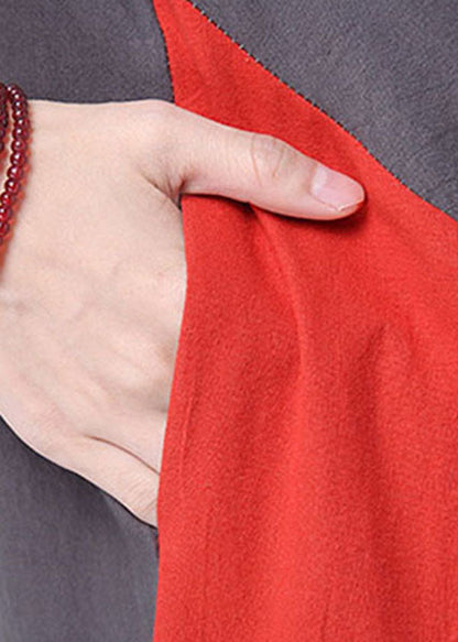 Short Sleeve Splice Loose O-neck Mid Long Dress