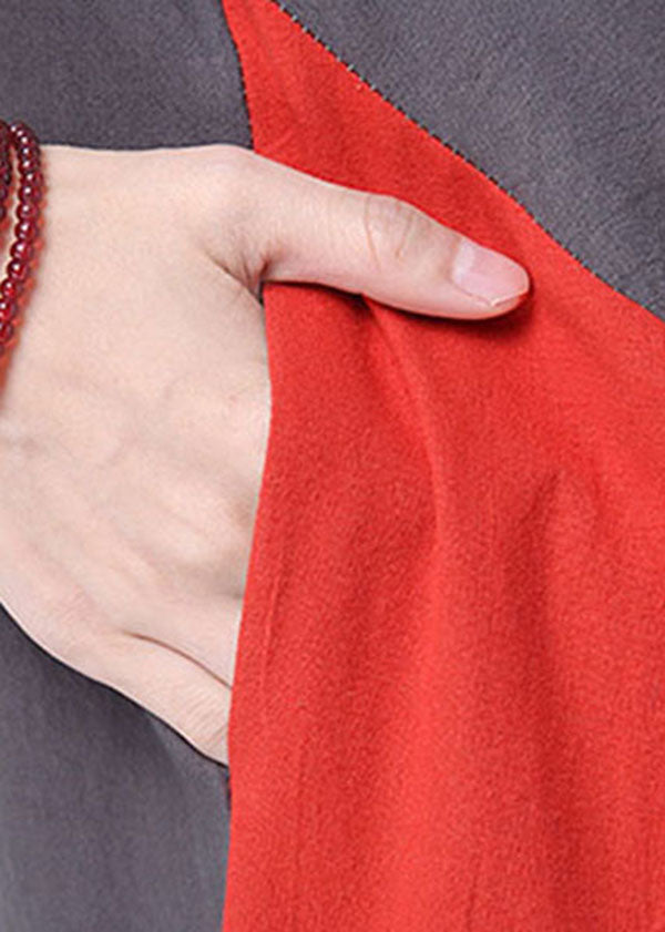 Short Sleeve Splice Loose O-neck Mid Long Dress