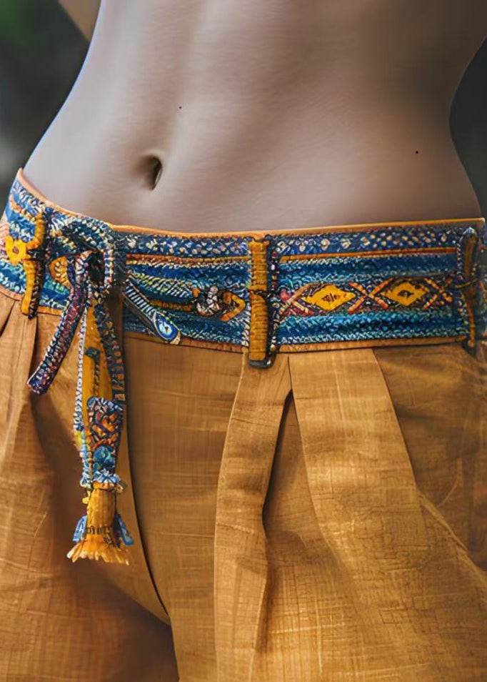 Yellow Patchwork Cotton Shorts Summer