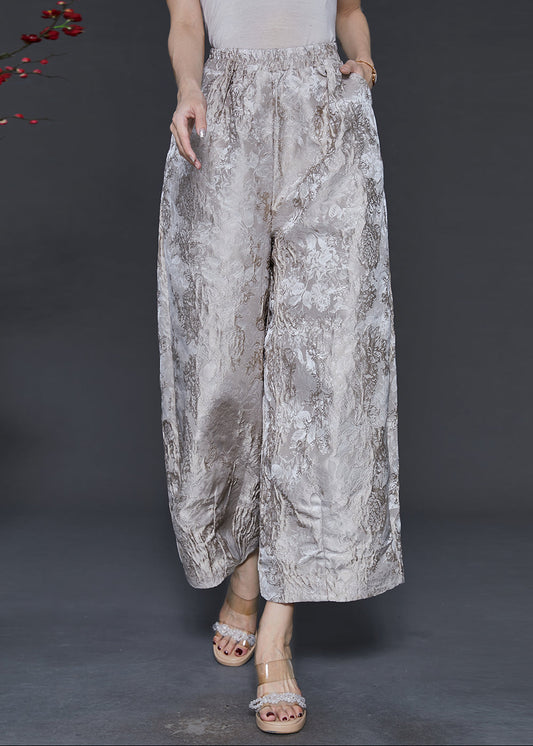 Champagne Oversized Jacquard Silk Wide Leg Pants Spring