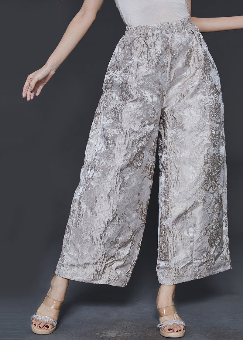 Champagne Oversized Jacquard Silk Wide Leg Pants Spring
