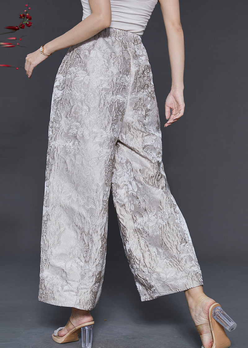 Champagne Oversized Jacquard Silk Wide Leg Pants Spring
