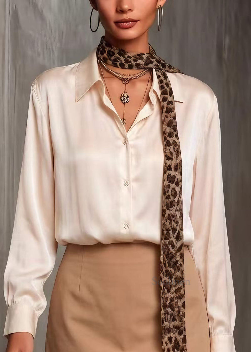 Champagne Peter Pan Collar Silk Shirts Top Spring