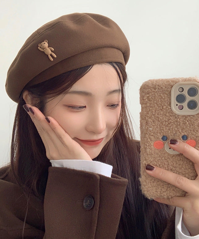 Chocolate Baby Bear Woolen Beret Hat