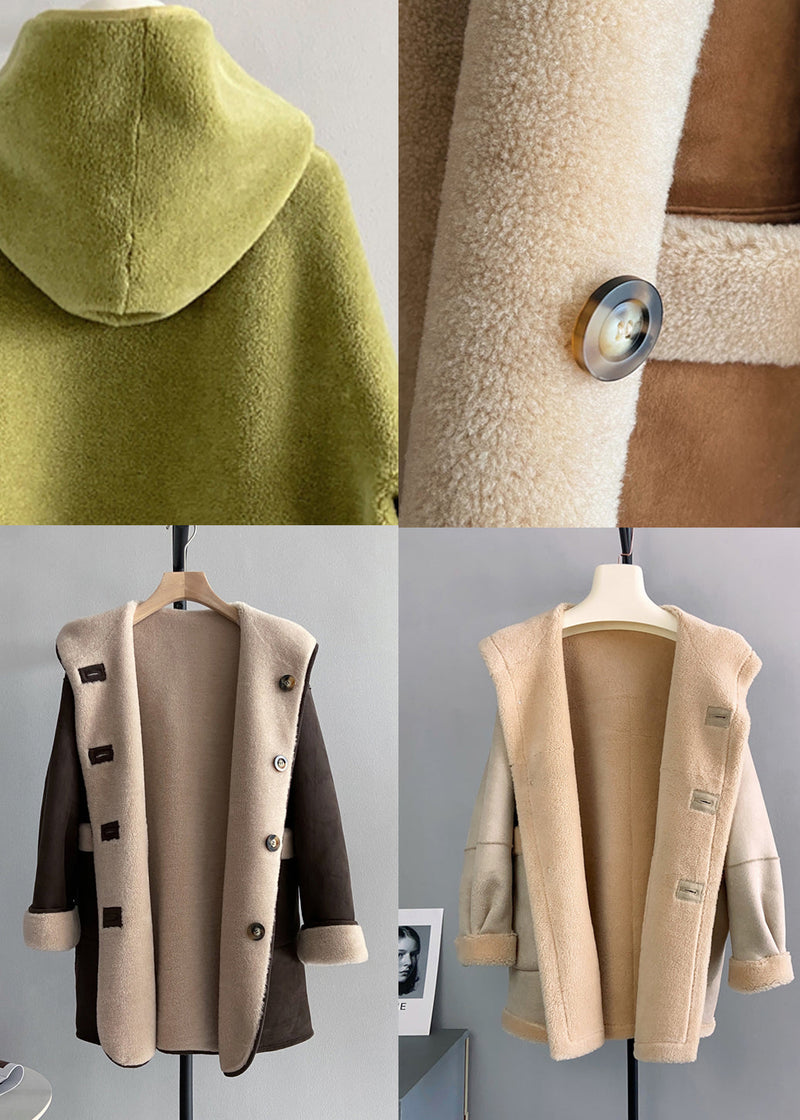 Chocolate Button Woolen Hoodie Coat Wear on Both Sides Winter