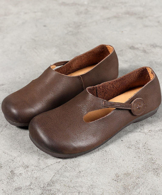 Chocolate Flat Shoes for Cowhide Leather
