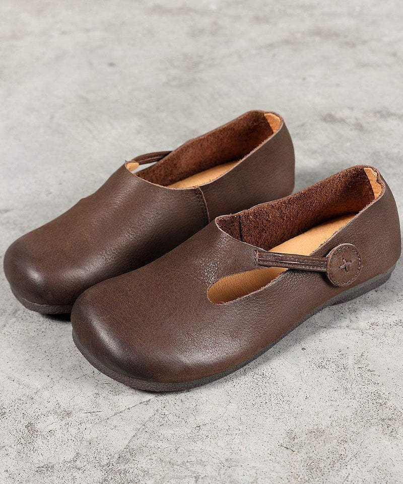 Chocolate Flat Shoes for Cowhide Leather