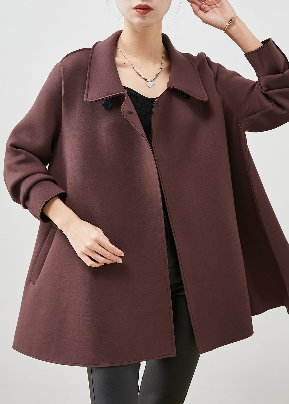 Chocolate Peter Pan Collar Double Breast Cotton Trench Spring