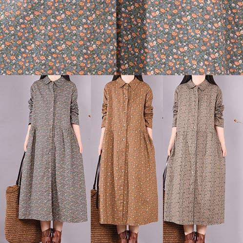 Chocolate Print Dress Lapel Button Down Daily Spring Dress