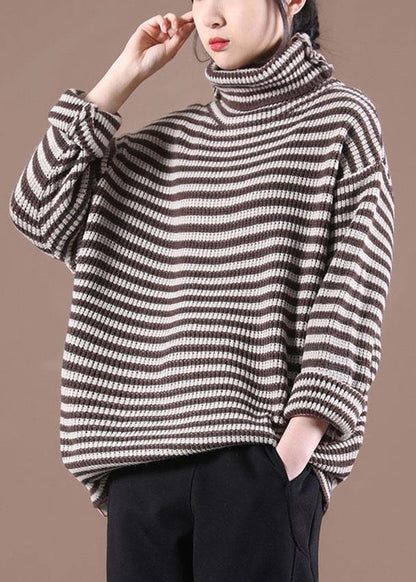 Chocolate Striped Long Sleeve Fall Knit Top