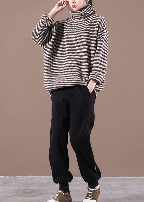 Chocolate Striped Long Sleeve Fall Knit Top