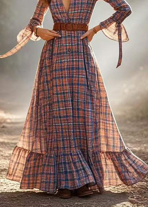 Cinched Plaid Cotton a Line Dress Spring