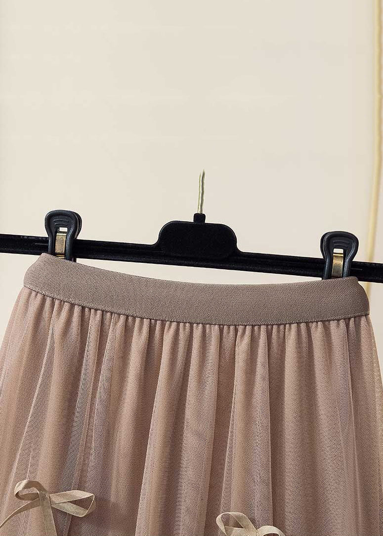 Coffee Bow High Waist Tulle Skirt Spring
