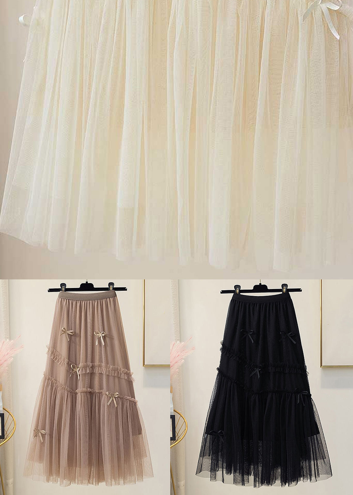 Coffee Bow High Waist Tulle Skirt Spring