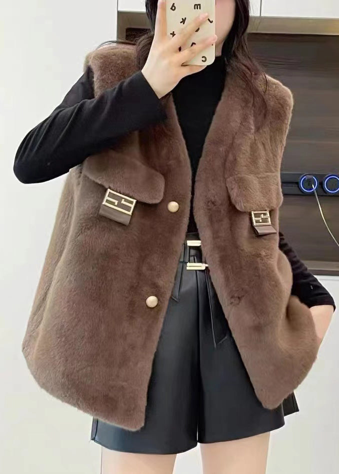 Coffee Button Mink Velvet Waistcoat Sleeveless