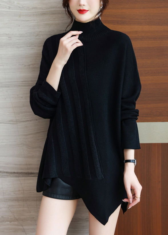 Coffee Half Turtleneck Asymmetrical Knit Sweaters Spring