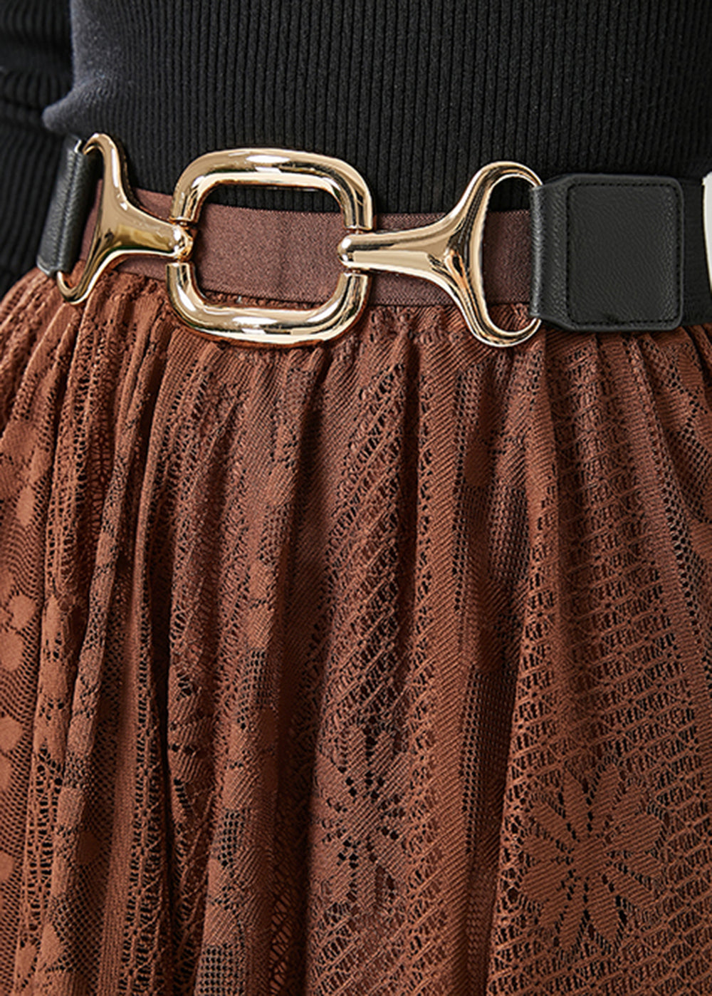 Coffee Hollow Out Exra Large Hem Lace Skirts Fall