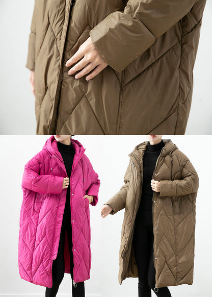 Coffee Hooded Cotton Filled Puffers Jackets Winter