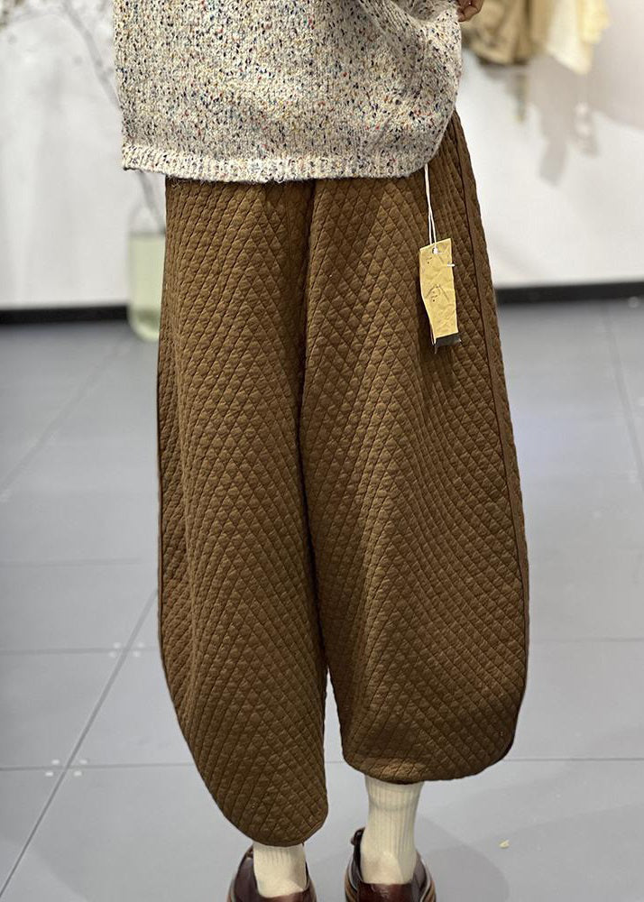 Coffee Ling Ge High Waist Cotton Filled Crop Pants Winter