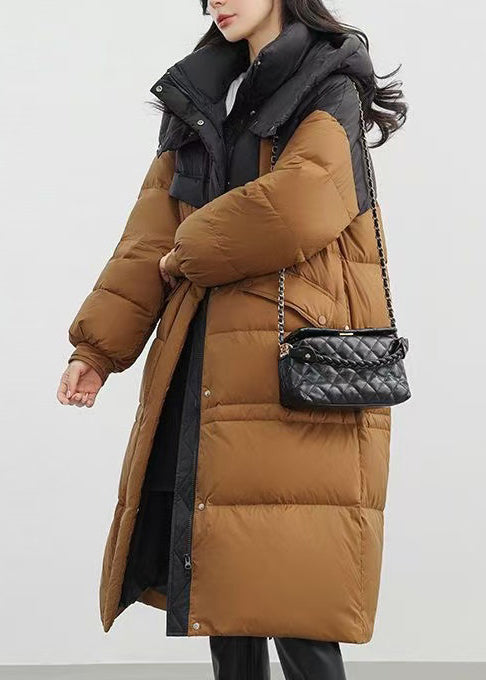 Coffee Oversized Patchwork Duck Down Puffers Jackets Winter