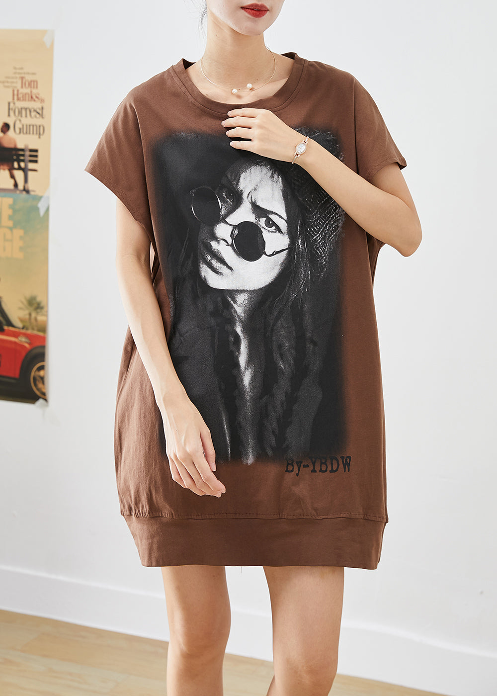 Coffee Oversized Print Cotton Maxi Dresses Summer