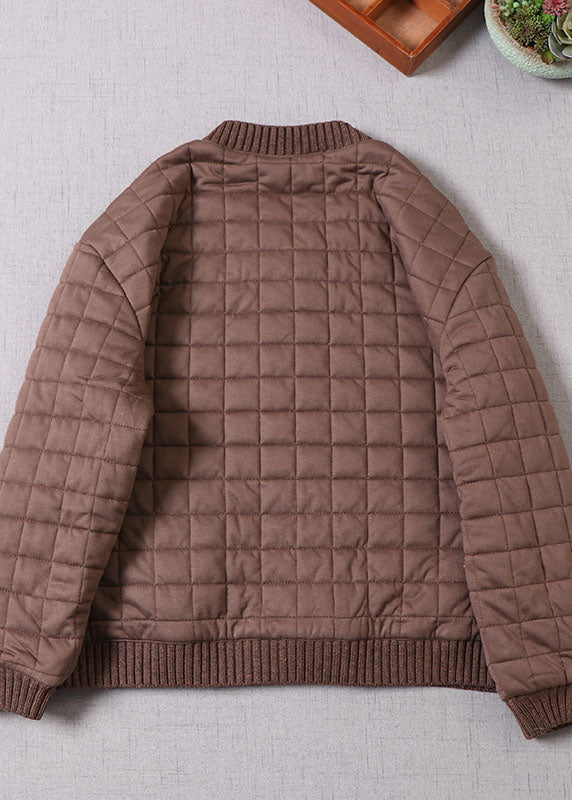 Chocolate Patchwork Fine Cotton Filled Jacket in Winter V Neck