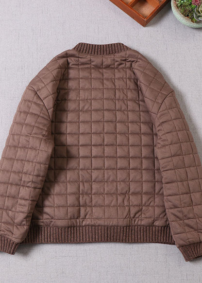 Chocolate Patchwork Fine Cotton Filled Jacket in Winter V Neck