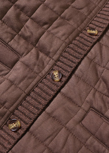 Chocolate Patchwork Fine Cotton Filled Jacket in Winter V Neck