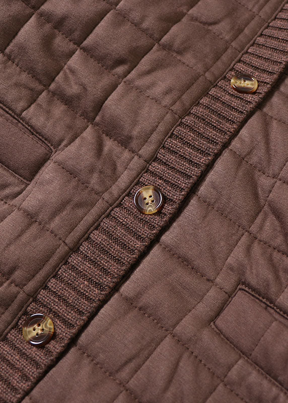 Chocolate Patchwork Fine Cotton Filled Jacket in Winter V Neck