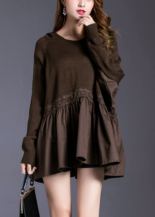 Chocolate Patchwork Loose Knit Pullover Spring