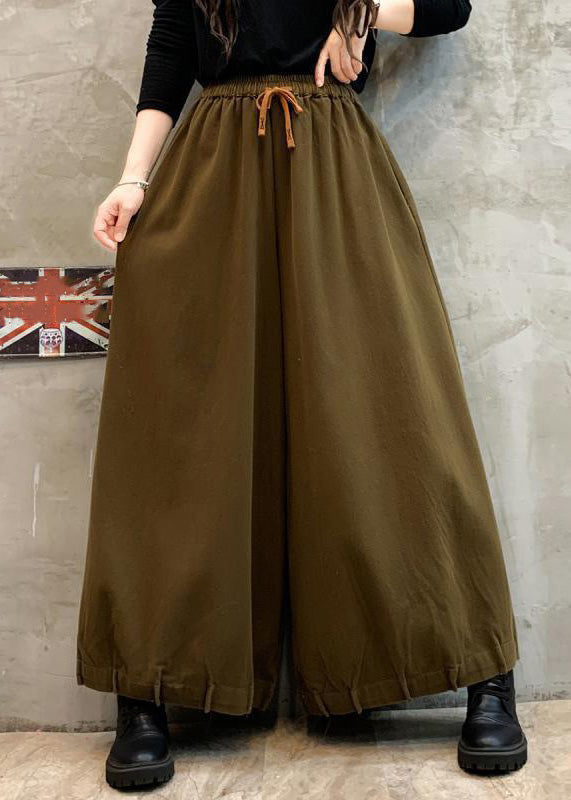 Coffee Pockets Elastic Waist Cotton Crop Pants Spring