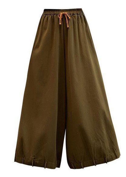Coffee Pockets Elastic Waist Cotton Crop Pants Spring
